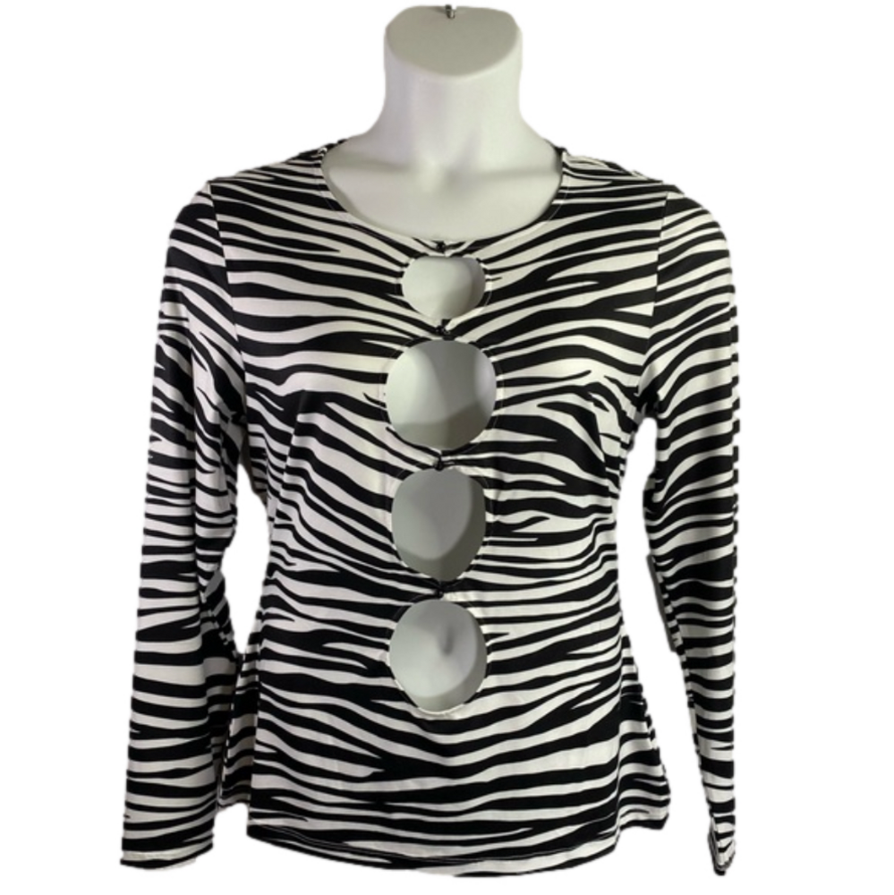 FTF Fashion To Figure Zebra Print Long Sleeve Sexy Peek A Boo Top SKU0431